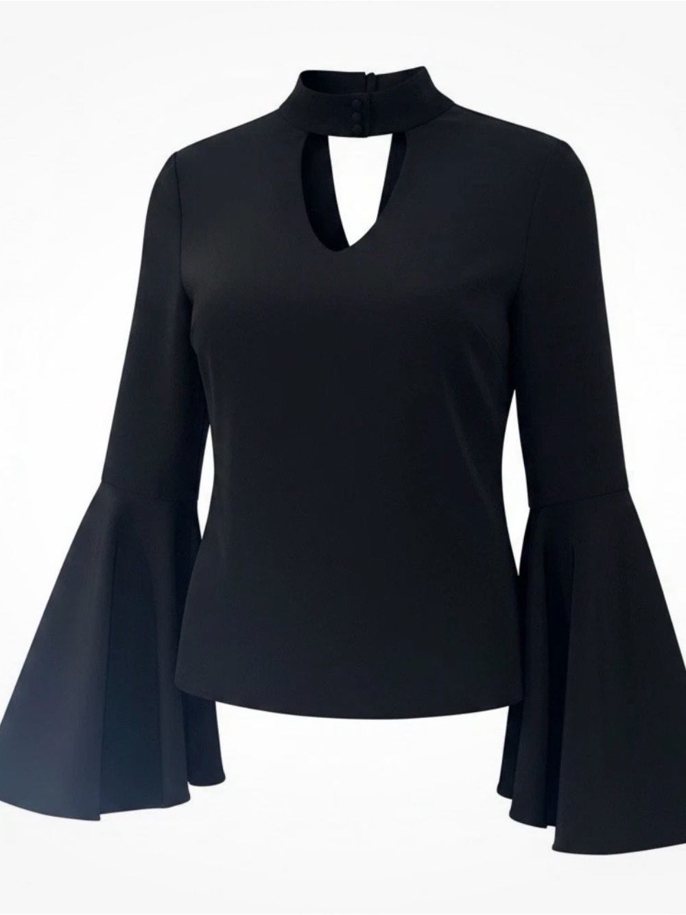 Mildly Couture Andrea Women's Black Bell-Sleeve Keyhole Top size 10